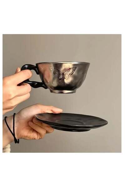 GULF GALLERY Ridge Elegant cup and saucer in with a luxurious butterfly pattern