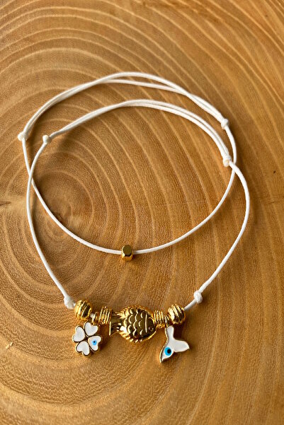Shepidi 2-Pack White Clover and Tail Gold Fish Object Adjustable Anklet Set