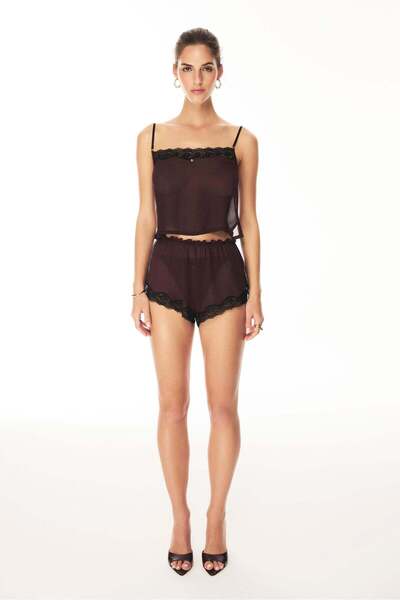 House of Silk Rouge Amour Transparan Şort Takım Bordo