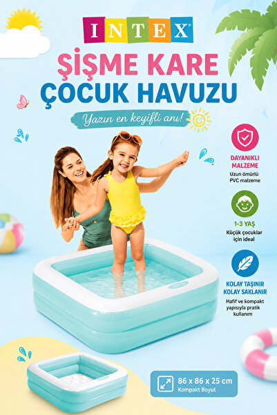 YILDIRIM OYUNCAK Şişme Kare Çocuk Havuzu Mini Kare Havuz 85x85x23 cm - Yumuşa...