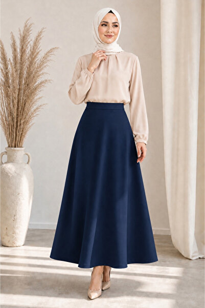 CATSPY Women's Navy Blue Knitted Scuba Crepe Hijab and Casual Skirt Length: 9...
