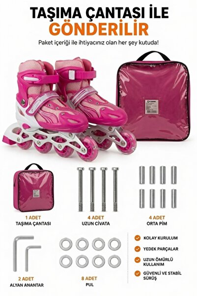 TIGOES Alıştırma Pateni, Ayarlanabilir Plastik Işıklı Tekerlek ( 2+2 veya 2+1+1 )