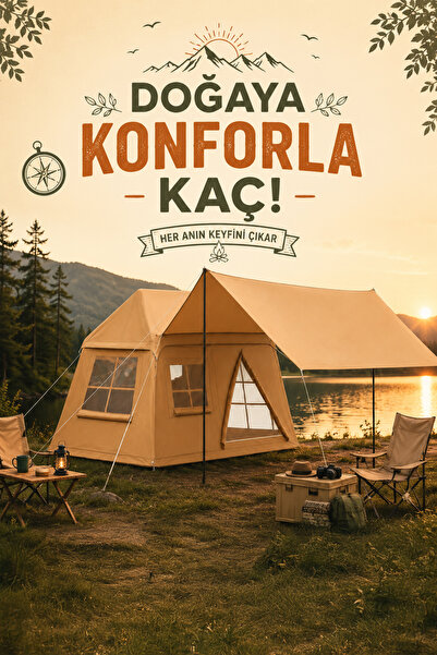 Vadi Tenteli Glamping Kamp Çadırı Su Geçirmez Geniş Yaşam Alanlı Aile Çadırı