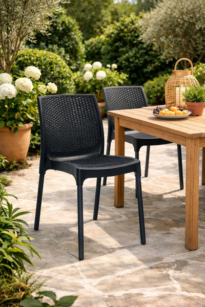 Alezy R009 Sunny Rattan Desenli Plastik Bahçe ve Balkon Sandalye Antrasit