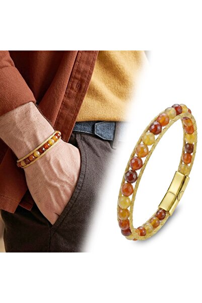 FM 💎   Premium Gold Color Steel Wire and Titanium Locking Faceted Agate Brac...