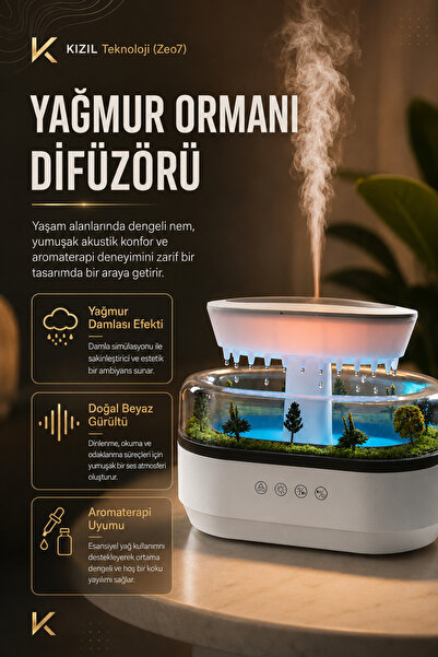 Zeo7 Ultrasonik Aroma Nemlendirici, Beyaz Gürültü, Renk Değişimli LED Işık, E...