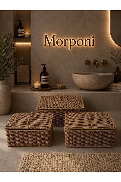 Qerhome Luxury Rattan 3-Piece Organizer Basket with Lid - Bathroom and Home O...