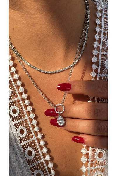 GLARE JEWELRY CO Marquise Zircon Stone Model Stainless Steel Chain Silver Col...