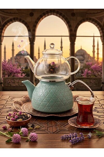 GFSMORE Enameled Glass Teapot Turquoise Line