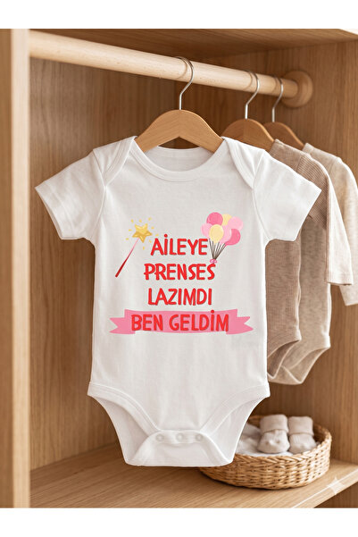 HAZDEN Bebek Body Zıbın - Aileye Prenses Lazımdı Ben Geldim Baskılı %100 Pamu...