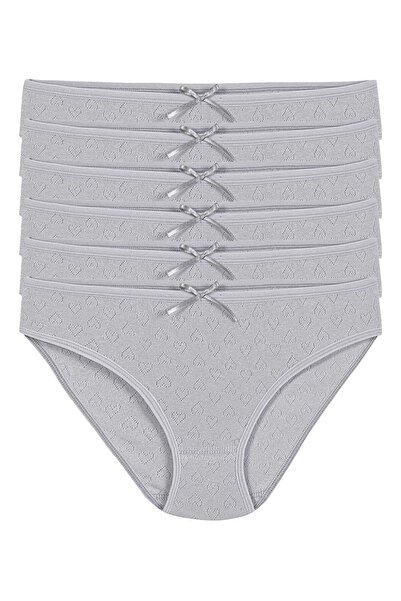 YILDIZ Ribana Heart Women's Bikini Panties Gray 100% Cotton Pack of 6