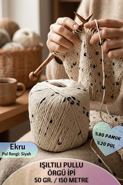 Dantelux Işıltılı Pullu Özle Örgü İpi (%80 Pamuk - %20 Metalik Pul) 50 Gr. 15...