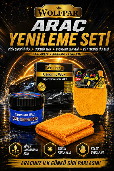 WOLFPAR Araç Yenileme Seti Çizik Giderici Cila + Ceramic Wax + Uygulama Eldiv...
