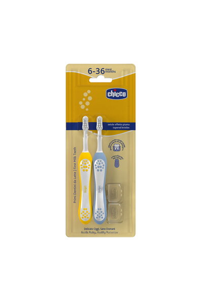 Chicco Periuta de dinti copii Chicco, set 2 bucati, indigo + mustar, 6-36 luni