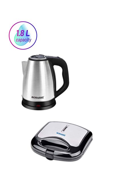 GULF GALLERY SONASHI Stainless Steel Cordless Kettle With 2 Slice Non-Stick G...