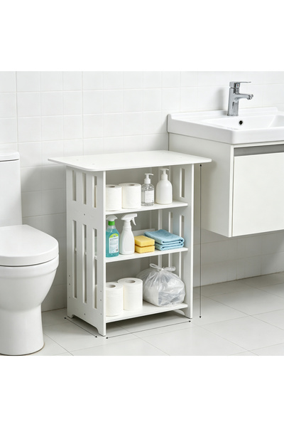 genric FFD HomeEssentials White 3-Tier Storage Side Table – Waterproof PVC Fo...