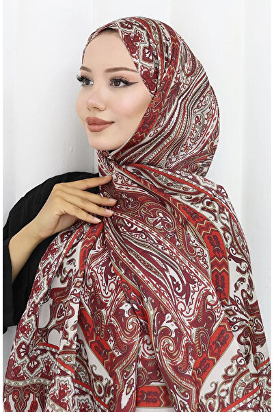 sefamerve Ethnic Pattern Janjan Shawl 70305-05 Claret Red Beige