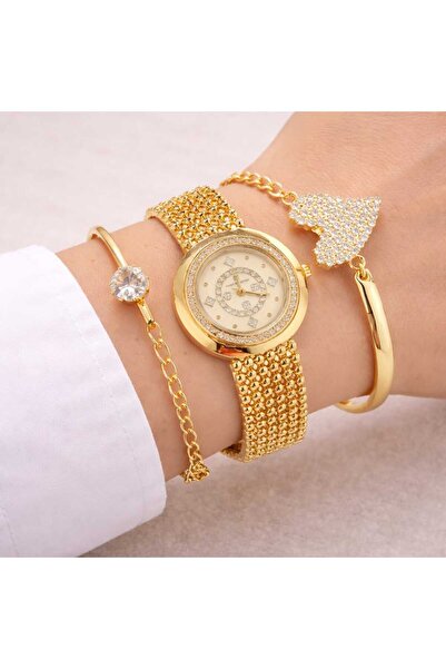 Royal Moments Gold Women Watch Set with Bracelet Luxury Combo