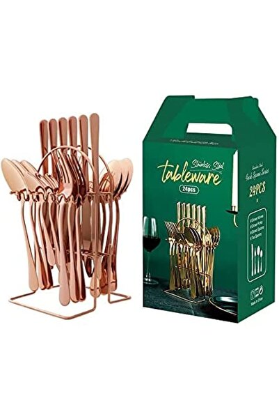 Generic NB 24 Pieces Stainless Steel Flatware Set with Stand, Cutlery Set Mir...
