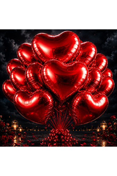 Kuzey Vip Quality 70 cm Balloon 39 Pieces Red Heart Foil Balloon Shiny Metall...