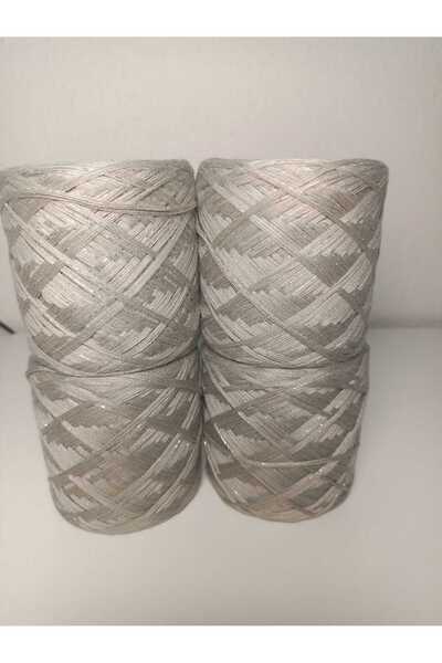 kartopya Gümüş Simli Açık Gri Renkli İtalyan Merserize Koton Örgü İpi 400gr(4...