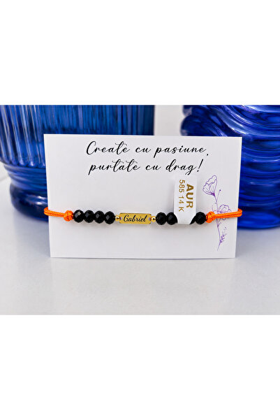 Handmade Brățară personalizată cu nume – Aur 14K și cristale negre