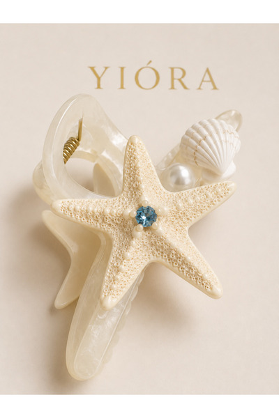 yiora Premium Starfish Seashell Pearl Detailed Stoned Clasp Buckle 15 cm