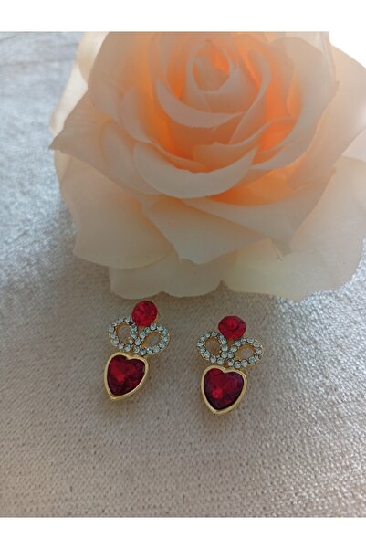 Pervin Ablacım Red Stone Handmade Earrings Gold