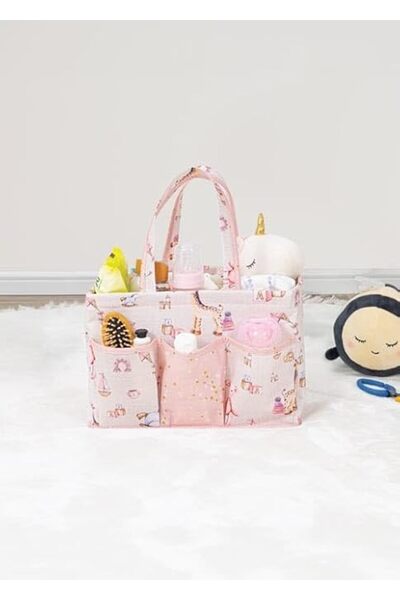 markentegra Düzenleyici Kız Bebek Bakım Çantası Organizer Pembe Çok Gözlü Taşınabilir 30X20X21 cm