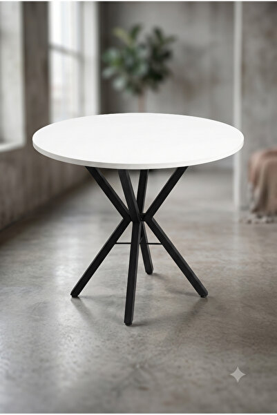 decosense 80 Cm Beyaz Tabla Siyah Metal Ayak 2-3 Kişilik Yuvarlak Masa Mutfak...