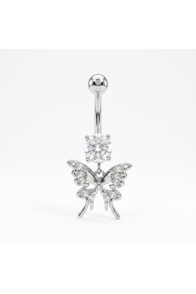 Karaşah Kelebek Zirkon 10x1,6mm Çelik Göbek Piercing