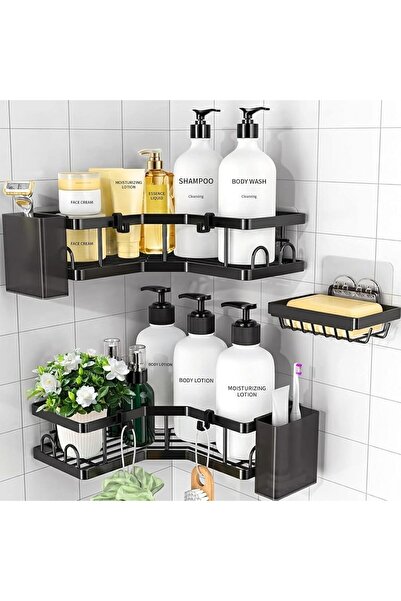 Pomefar 2 Pack Stainless Steel No Drill Corner Shower Shelves with Hooks, Soa...
