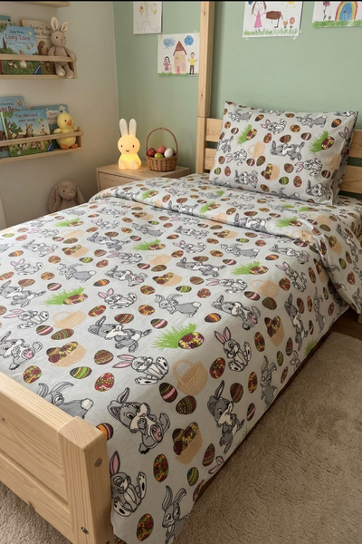 LaLiva Children's Duvet Cover Set with Single Elastic Sheet, Natural Healthy ...