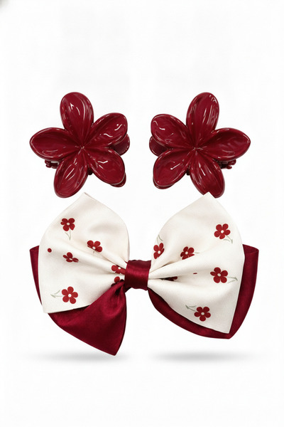 Jack Ferrero Set de agrafe de păr cu flori roșii și fundițe, accesoriu de păr...