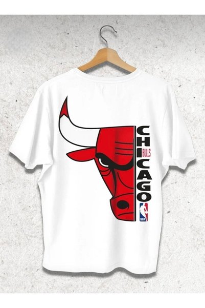 Gisha TRICOU UNISEX COLORAT CU GULER ROTUND ȘI IMPRIMAT CHICAGO BULLS