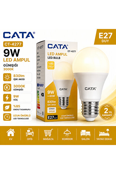 Cata CT-4277 9W LED Ampul E27 Günışığı 3000K 830Lm