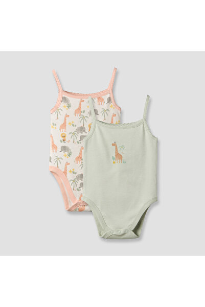 Juniors Pack of 2 Cotton Square Neck Sleeveless Bodysuit with Giraffe Print