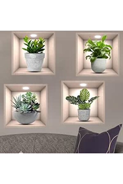 The Bros 3D Green Plants Wall Stickers Botanical Plants Wall Decals for Bedro...
