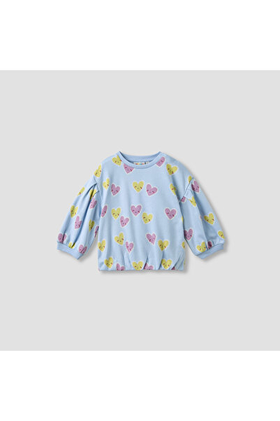 Juniors Girls Round Neck Sweatshirt with Heart Print - Cotton - Long Sleeves