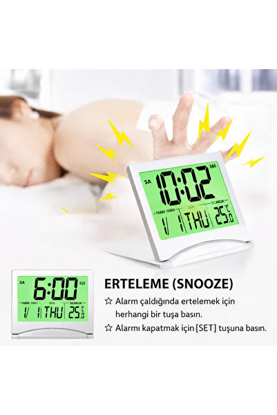 Armasse Dijital Seyahat Alarm Saati, LCD Ekranlı, Arka Aydınlatmalı, Takvimli...