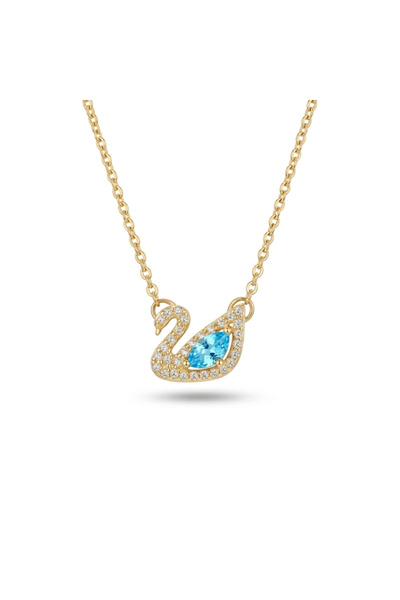 h&b design jewel Gold Blue Stone Swan Necklace