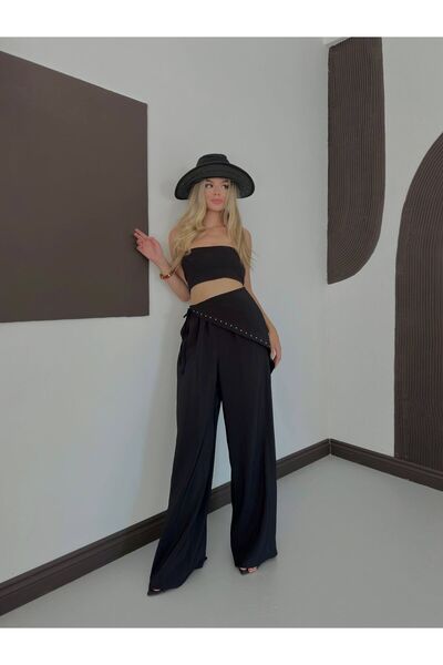 Bak'ap Pantaloni largi din modal, stil premium, cu detalii cu paiete