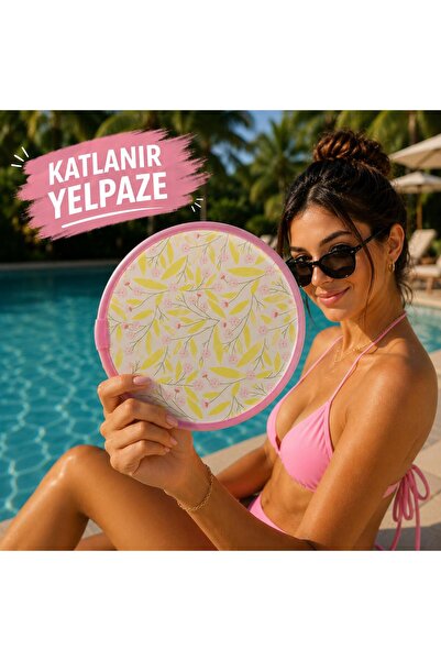 Up Atelier Plaj Modası Katlanabilir Oval Yelpaze Çiçekli Model 20cm Çapında