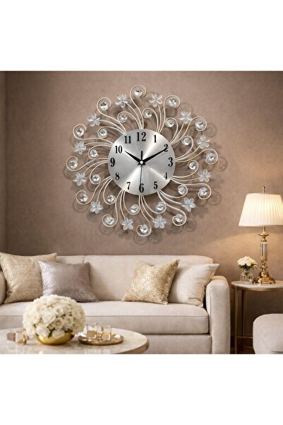 Vivendo Ceas de perete decorativ tip soare cu floricele 38 cm