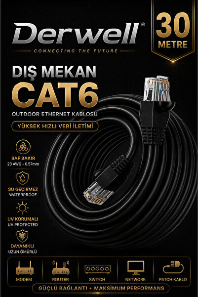 Derwell 30 METRE CAT6 Dış Mekan Outdoor Ethernet Kablosu 23 AWG 0.57mm Kalın ...