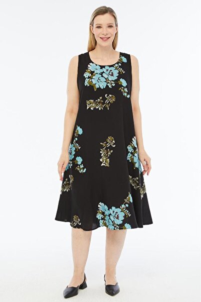 Sedef Moda Evi Fashion |   Plus Size Black Floral Print Summer Dress |   100%...