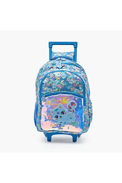 Lifestyle Cat Print School Trolley Backpack for Girls 5-8 Years with Retracta...