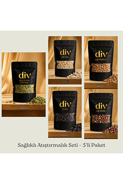 div Çiğ Kuruyemiş Seti 750g | 5 Paket x 150g | İşlenmemiş | Premium Set