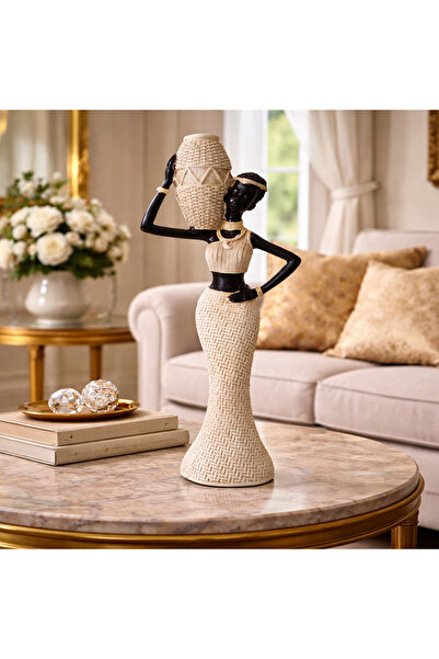 Vivendo Statueta decorativa femeie africana cu vas, design elegant, rasina, s...