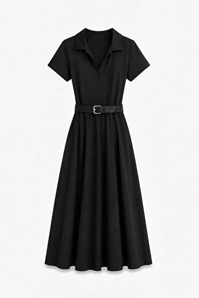 Flarsky Women's Teltow Skirt Tencel Garnished Belted Dress Black